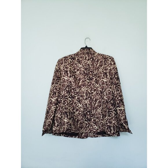 Kasper Womens 16 Blazer Brown Cream Business Office Career 100% Silk Lined - Picture 2 of 6